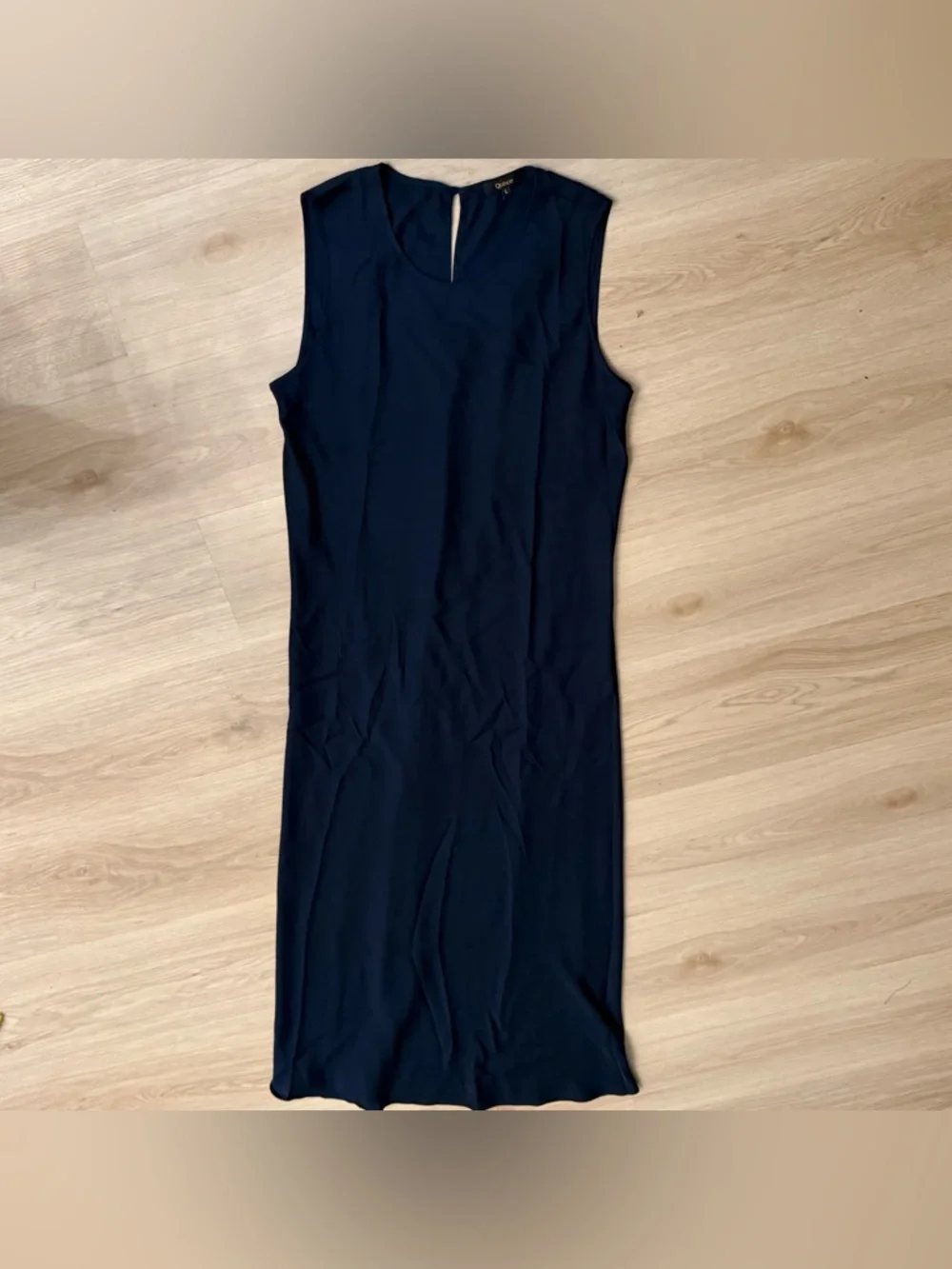 Quince Washable Stretch Silk Tank Midi Dress Sz L Navy Blue - Picture 2 of 4